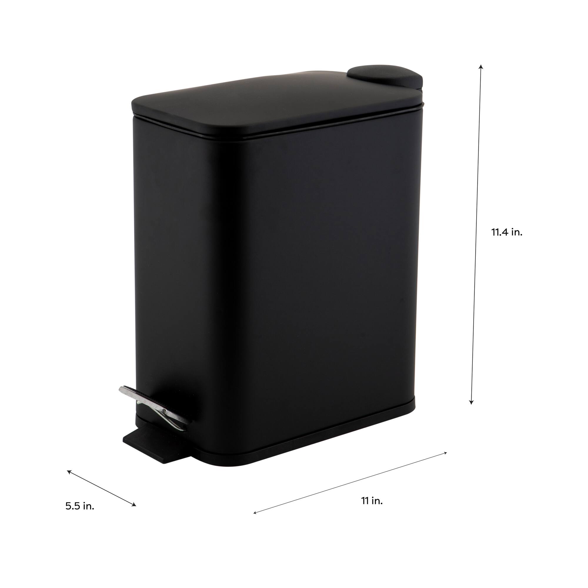 Simplify Black 5L Slim Rectangular Pedal Trash Bin with Soft Close Lid